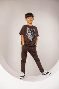 T-shirt z wilkiem brązowy MASHMNIE