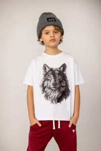T-shirt z wilkiem biały MASHMNIE