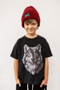 T-shirt z wilkiem czarny MASHMNIE 