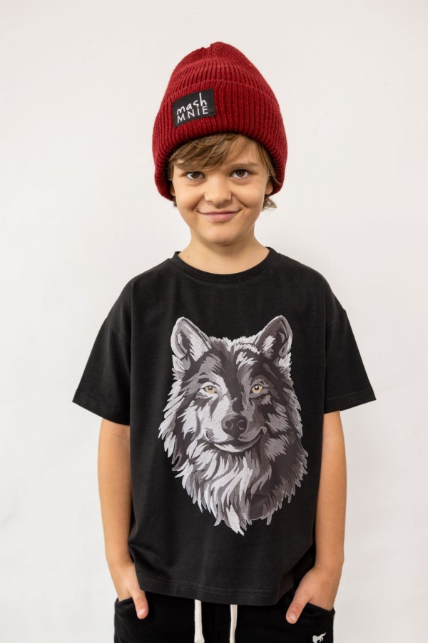 MASHMNIE t-shirt z wilkiem czarny