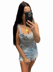 Bluzka damska top odpinane róże szara Lola Fashion   