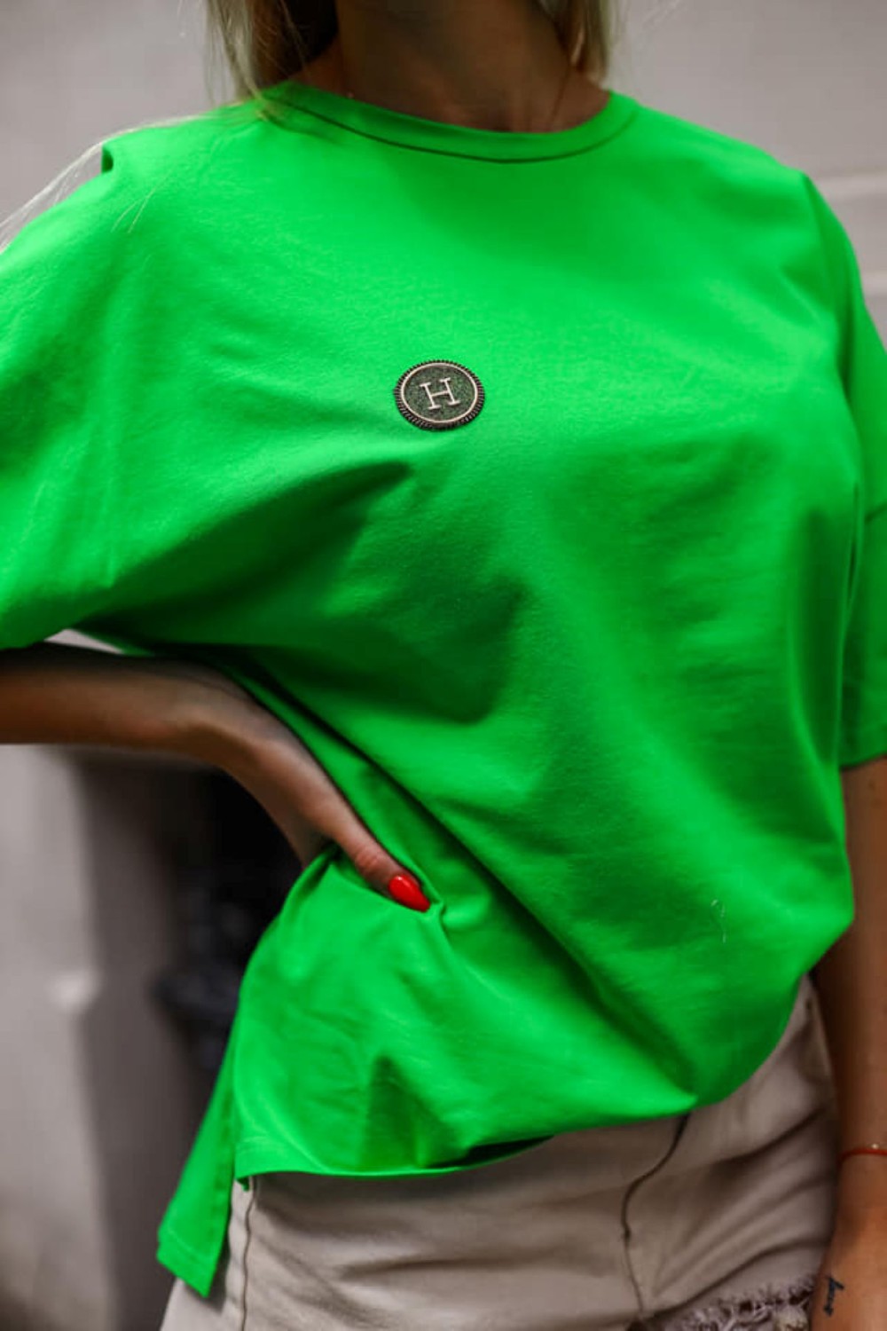 zielony t-shirt damski oversize łańcuch Me Gusta