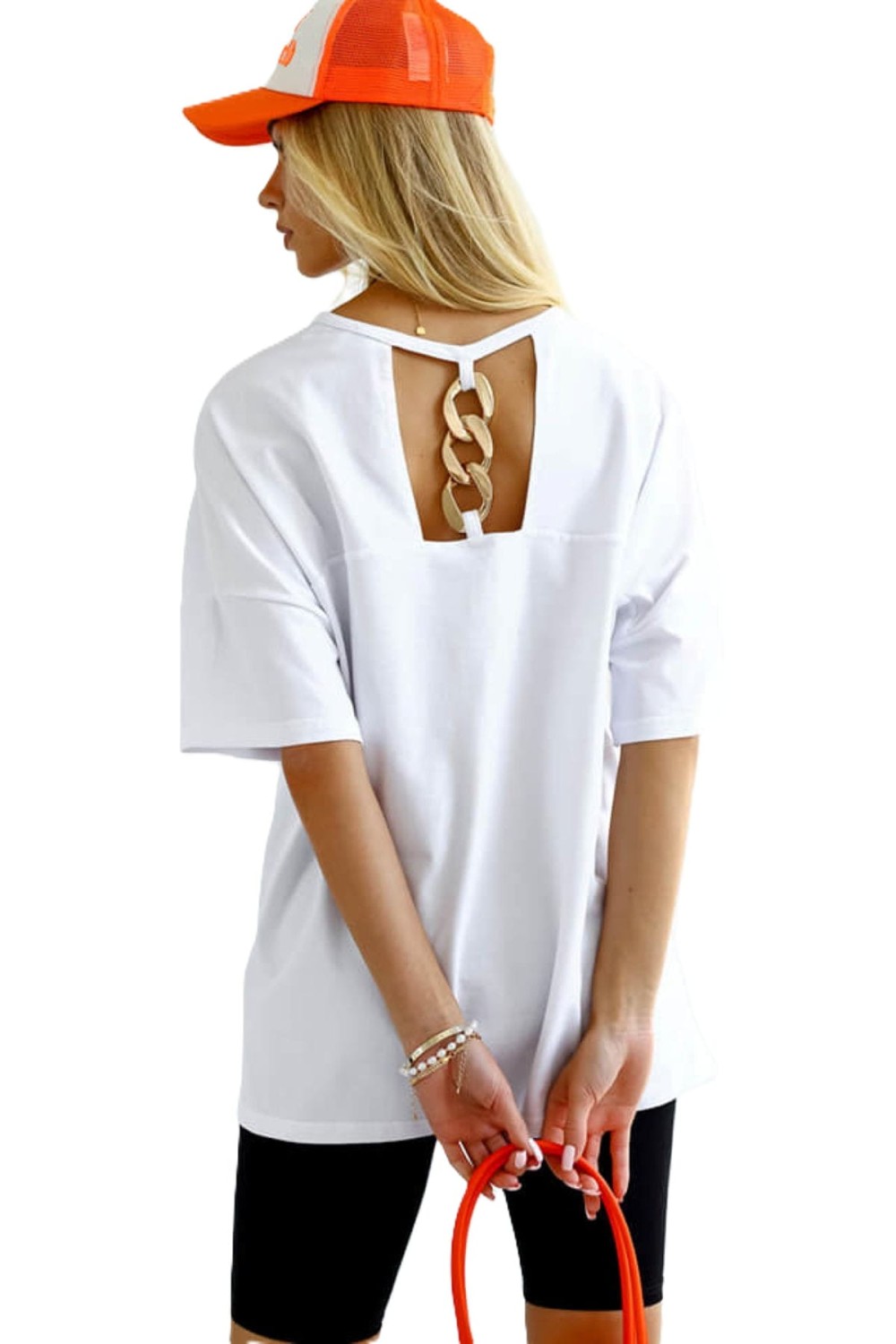 biały t-shirt damski oversize łańcuch Me Gusta