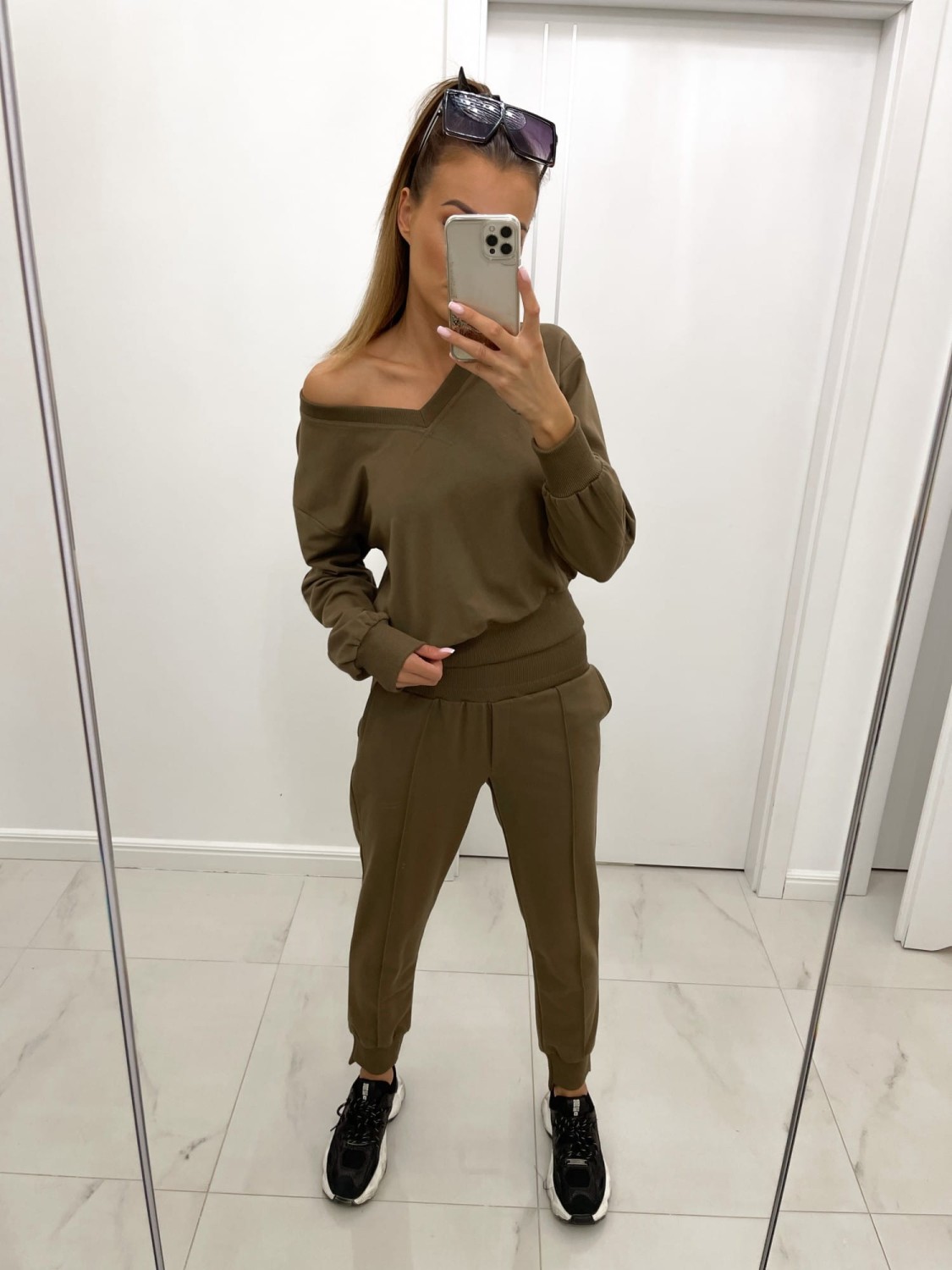 komplet dresowy spodnie bluza brązowy tmc moda