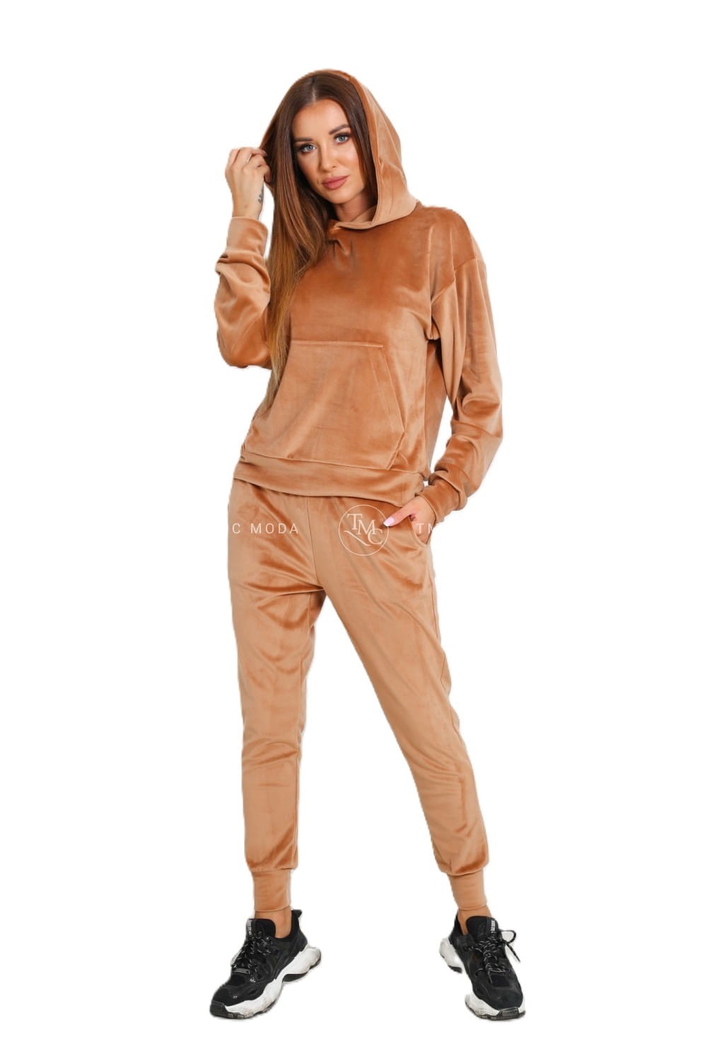 Welurowy komplet damski dres spodnie bluza Tmc Moda