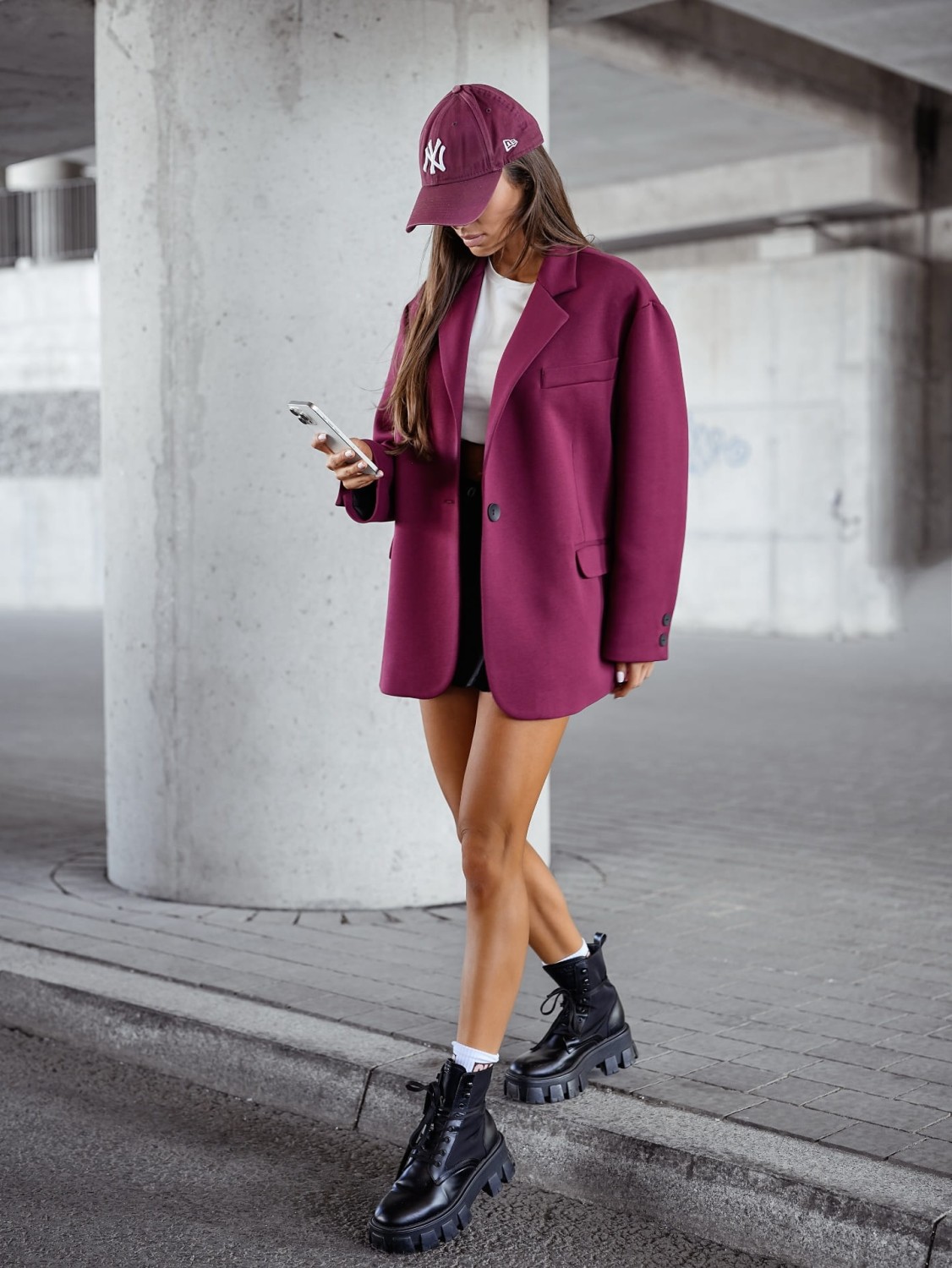 Me Gusta marynarka damska dresowa oversize bordowa