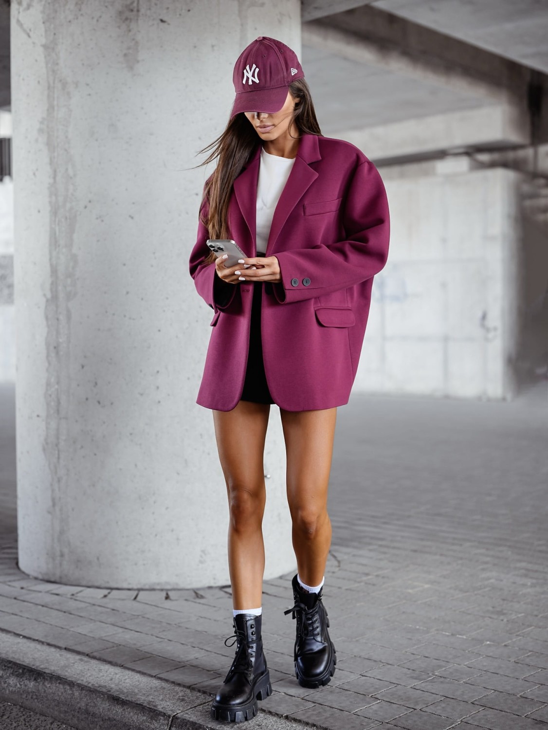 Me Gusta marynarka damska dresowa oversize bordowa