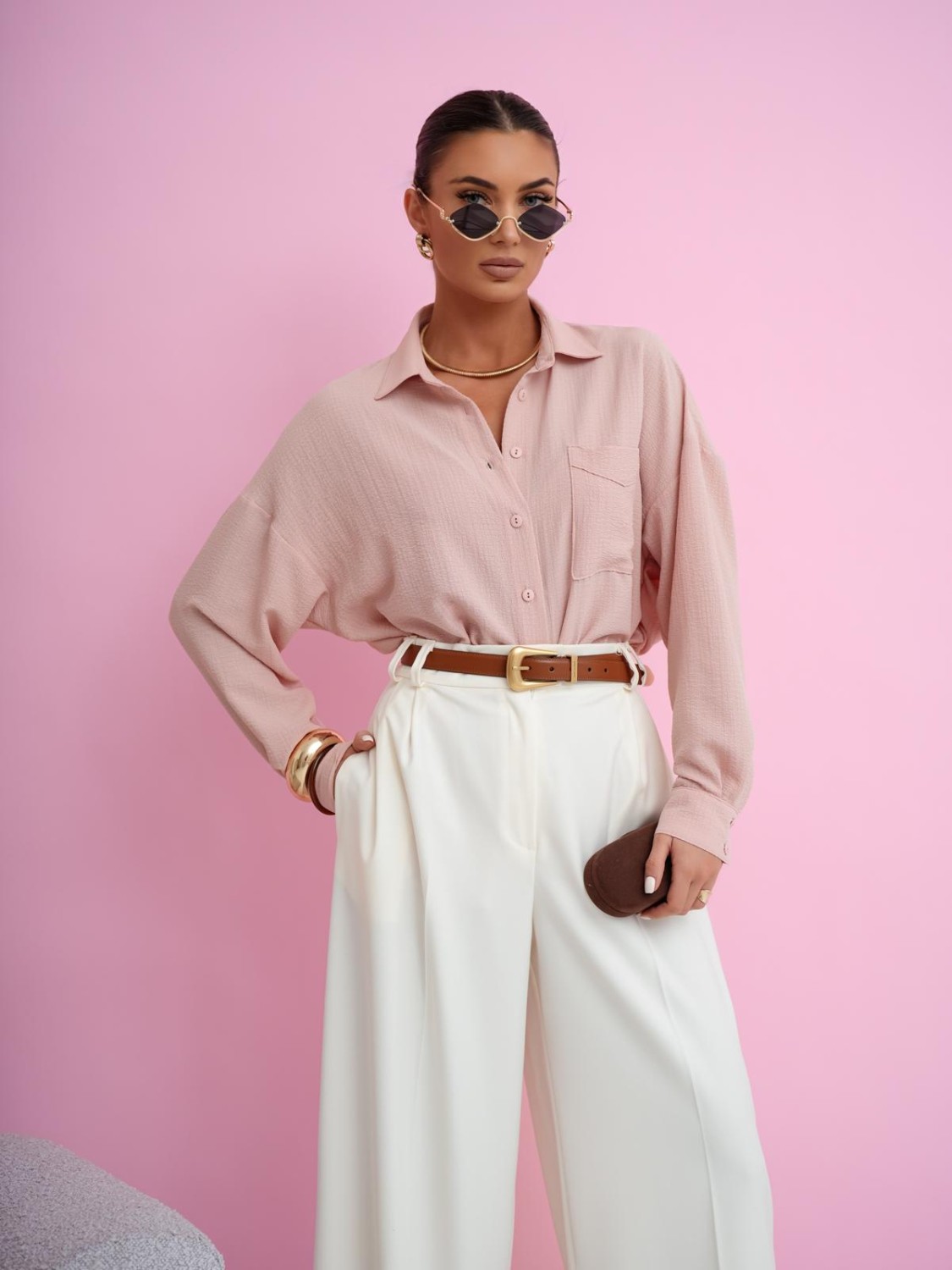 spodnie damskie z szeroką nogawką eleganckie śmietankowe Me Gusta