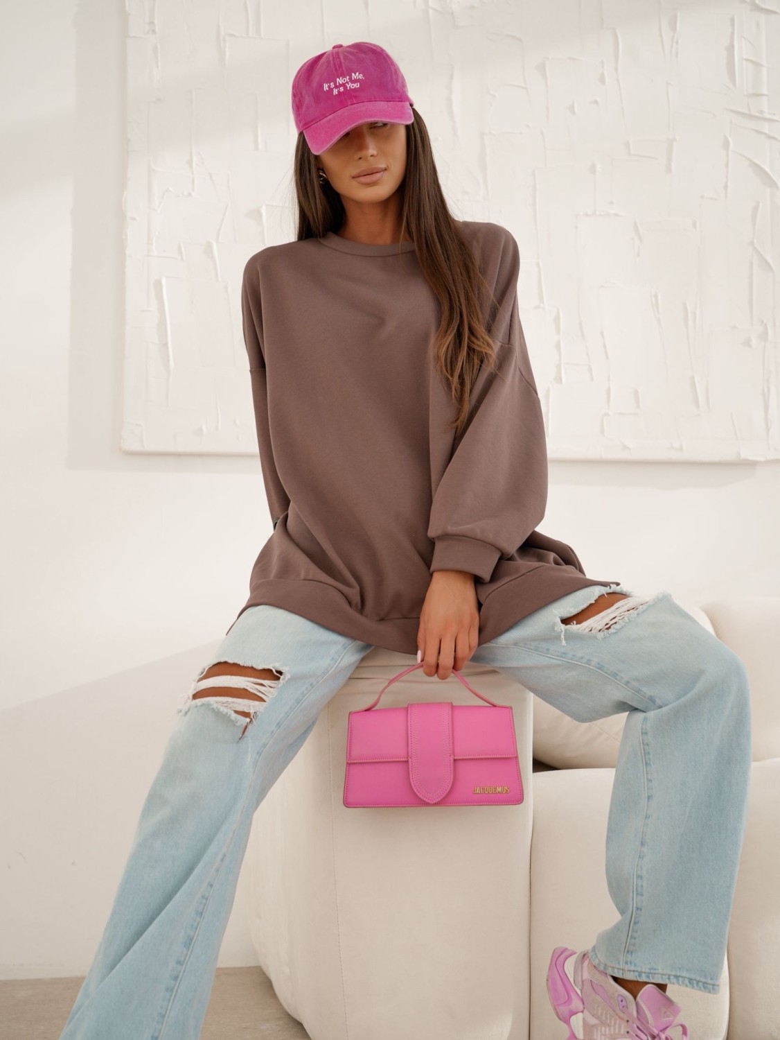 Me Gusta Bluza Damska Oversize Mucha Brązowa Jasna