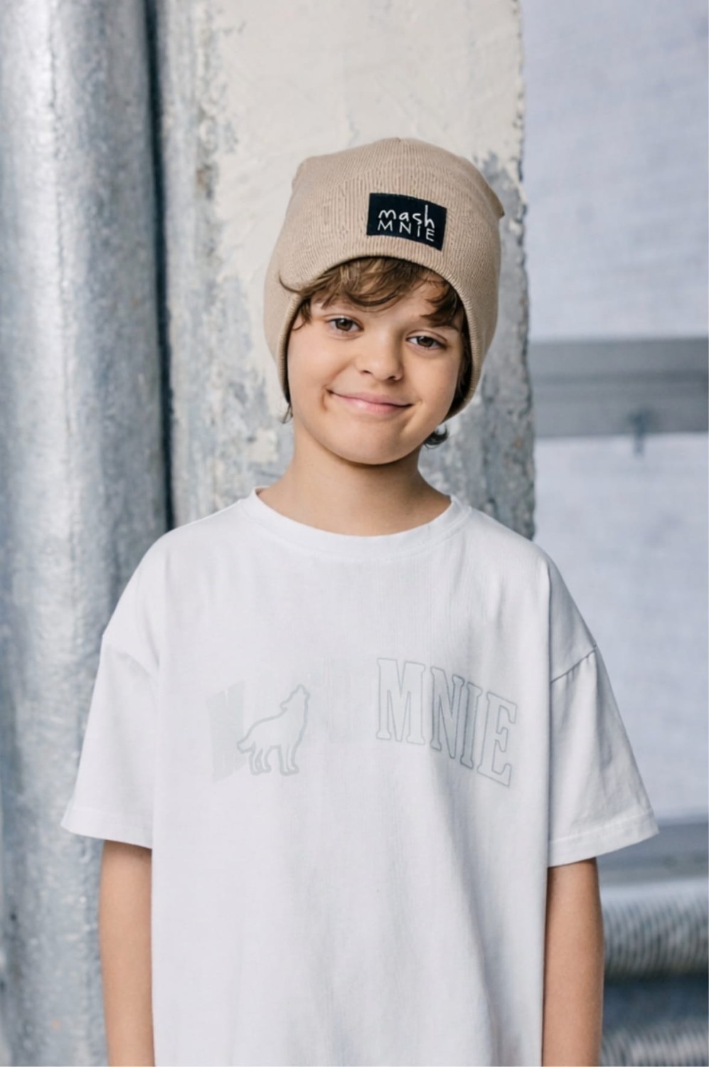 Beżowa czapka podwójny prążek SHADOW WOLF MASHMNIE