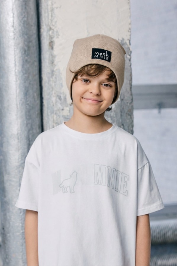 Beżowa czapka podwójny prążek SHADOW WOLF MASHMNIE