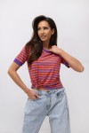 T-shirt damski w paski fioletowy pomarańczowy Bopoco 