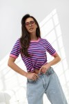 T-shirt damski w paski różowy granatowy Bopoco  