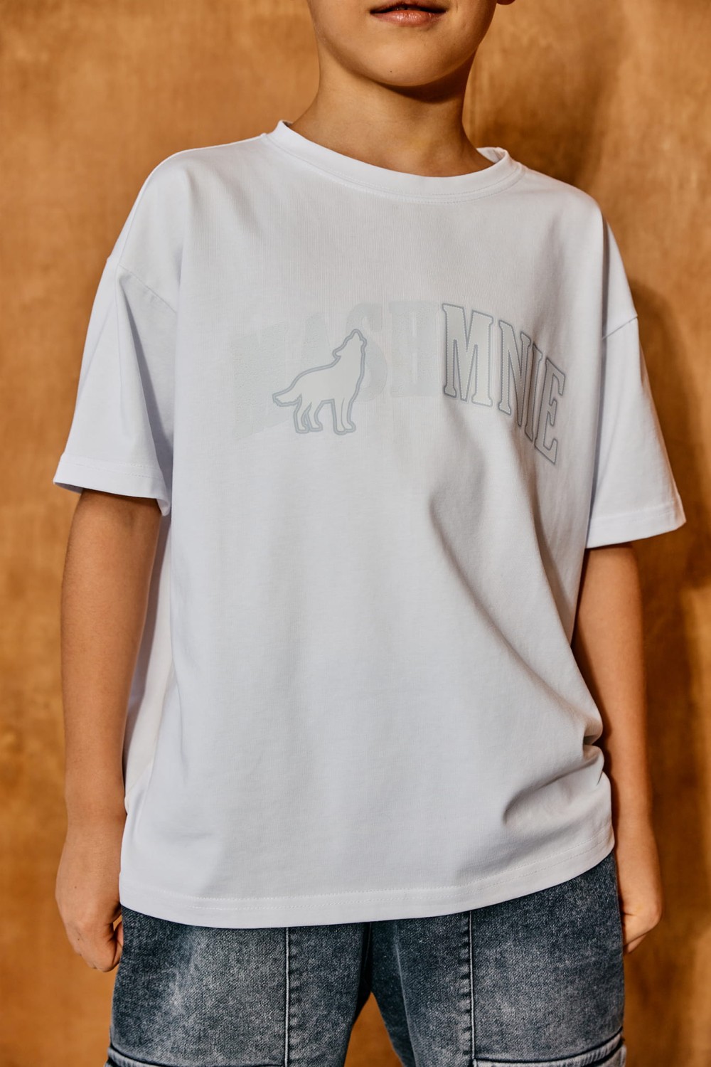 T-SHIRT DZIECIĘCY WOLF MASHMNIE BIAŁY BAWĘŁNA PREMIUM MODNY NADRUK UNISEX
