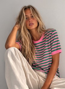 T-shirt damski w paski różowy zielony Bopoco 