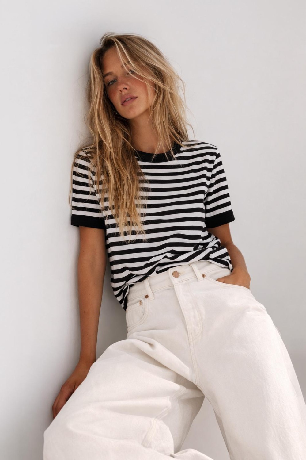 BOPOCO T-SHIRT DAMSKI W PASKI CZARNO-BIAŁE