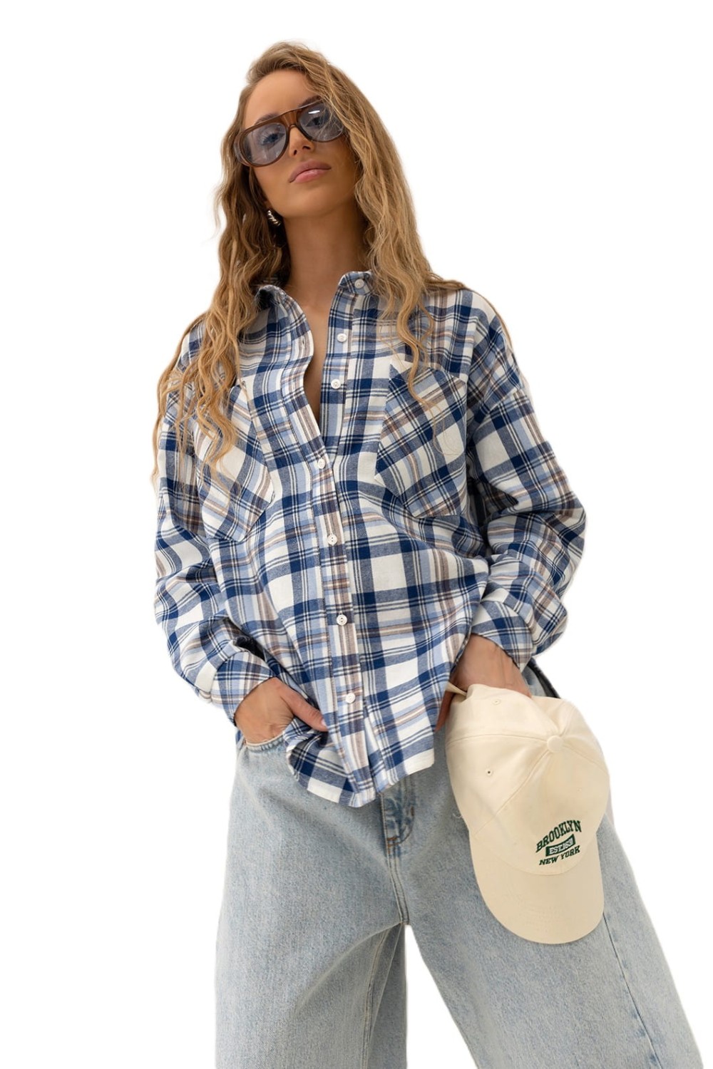 Modna koszula damska w kratę Bopoco 100% bawełna casual