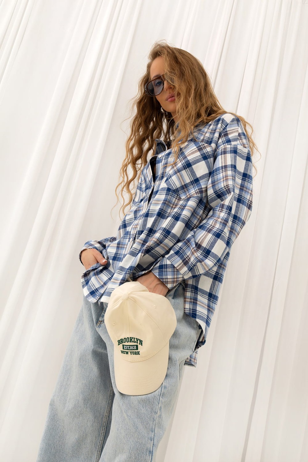 Modna koszula damska w kratę Bopoco 100% bawełna casual