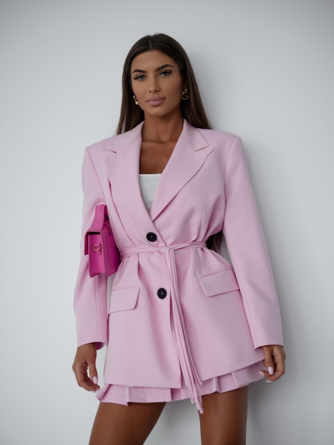 Marynarka damska z wiązaniem różowa elegancka modna casual Me Gusta