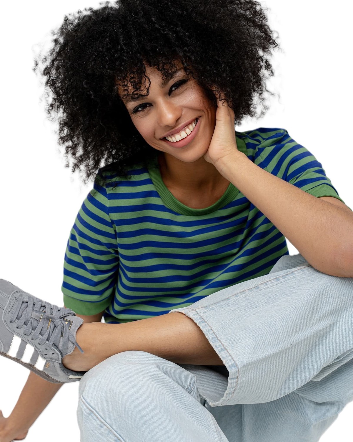 T-shirt damski w paski zielono-chabrowe Bopoco