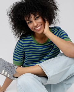 T-shirt damski w paski zielony chabrowy Bopoco  