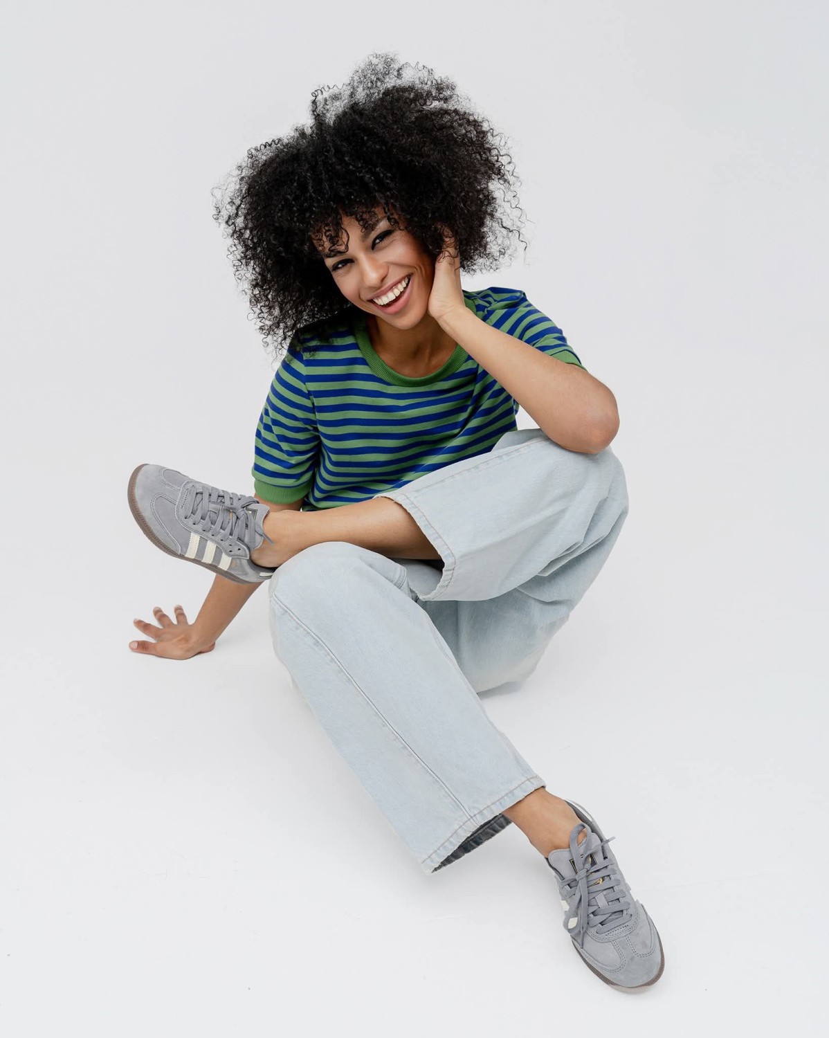 T-shirt damski w paski zielono-chabrowe Bopoco