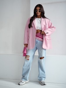 Marynarka damska dresowa oversize różowa jasna Me Gusta   