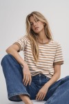 T-shirt damski w paski beżowy biały Bopoco  