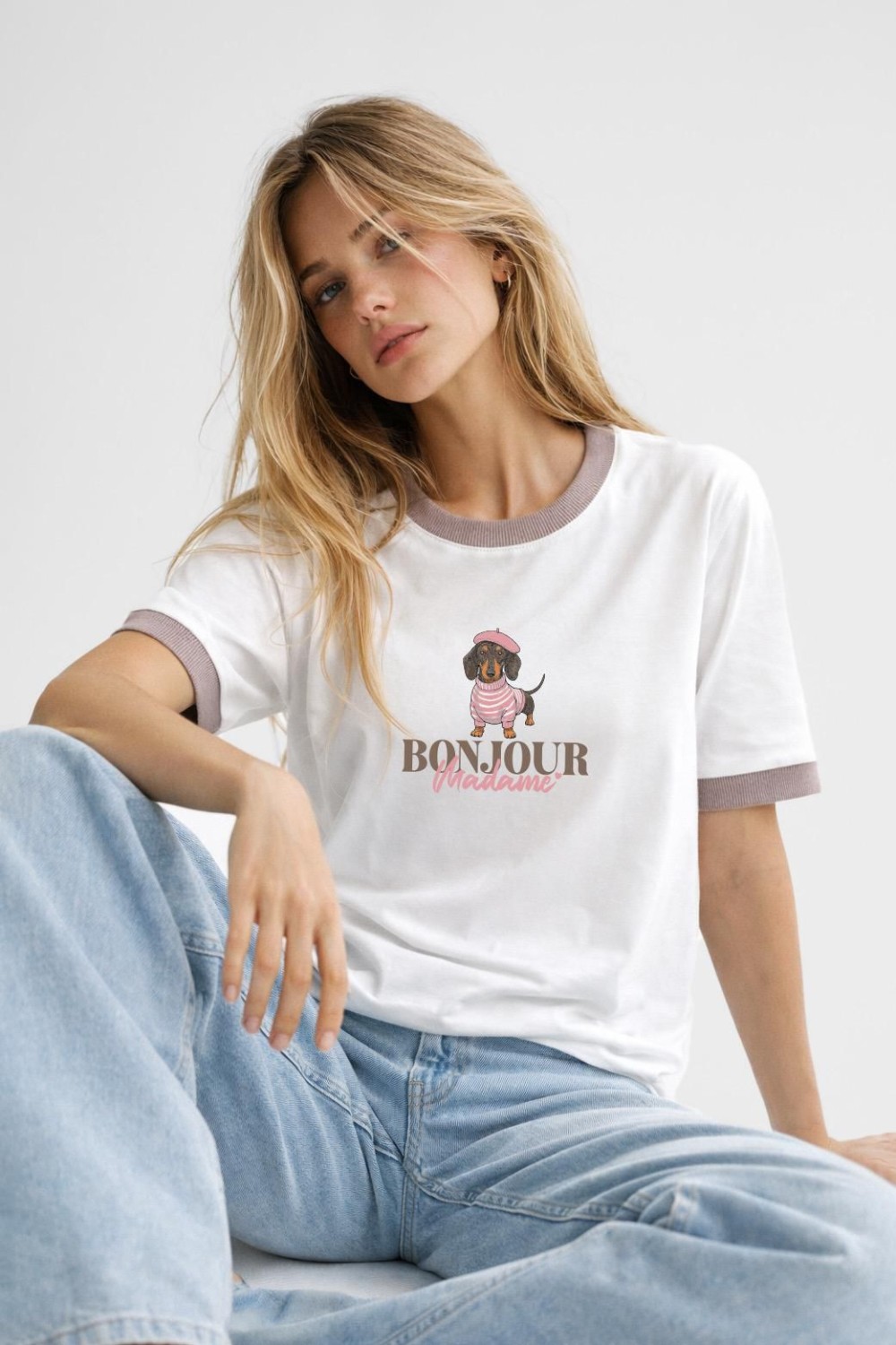 BOPOCO T-SHIRT DAMSKI BONJOUR Z LAMÓWKĄ ŚMIETANKOWY