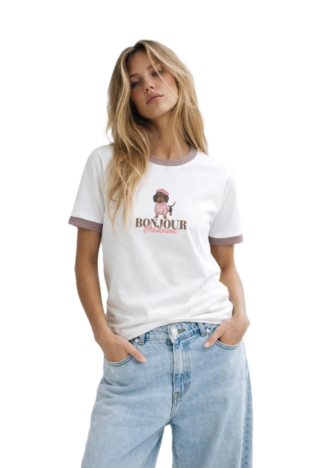 BOPOCO T-SHIRT DAMSKI BONJOUR Z LAMÓWKĄ ŚMIETANKOWY