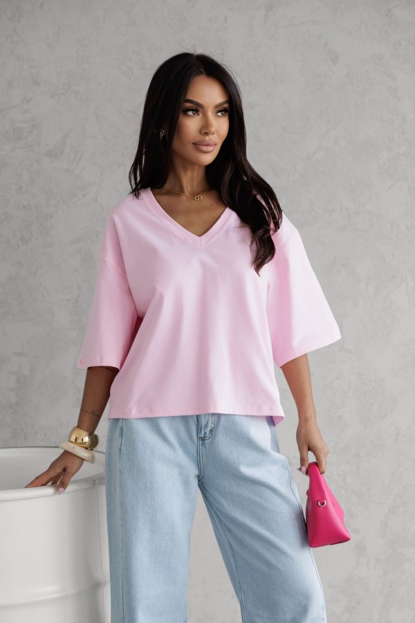 T-SHIRT DAMSKI Z DEKOLTEM V RÓŻOWY ME GUSTA