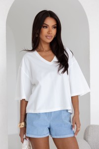 T-shirt damski  z dekoltem w serek biały Me Gusta 