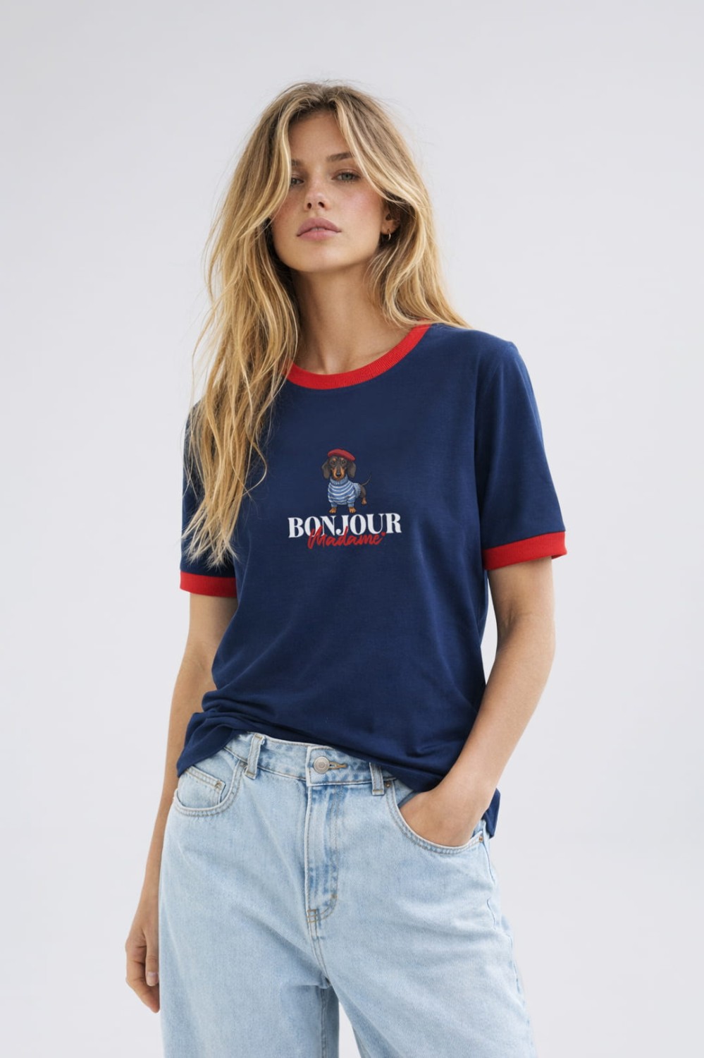 T-SHIRT DAMSKI PIES JAMNIK GRANATOWY CZERWONY BOPOCO