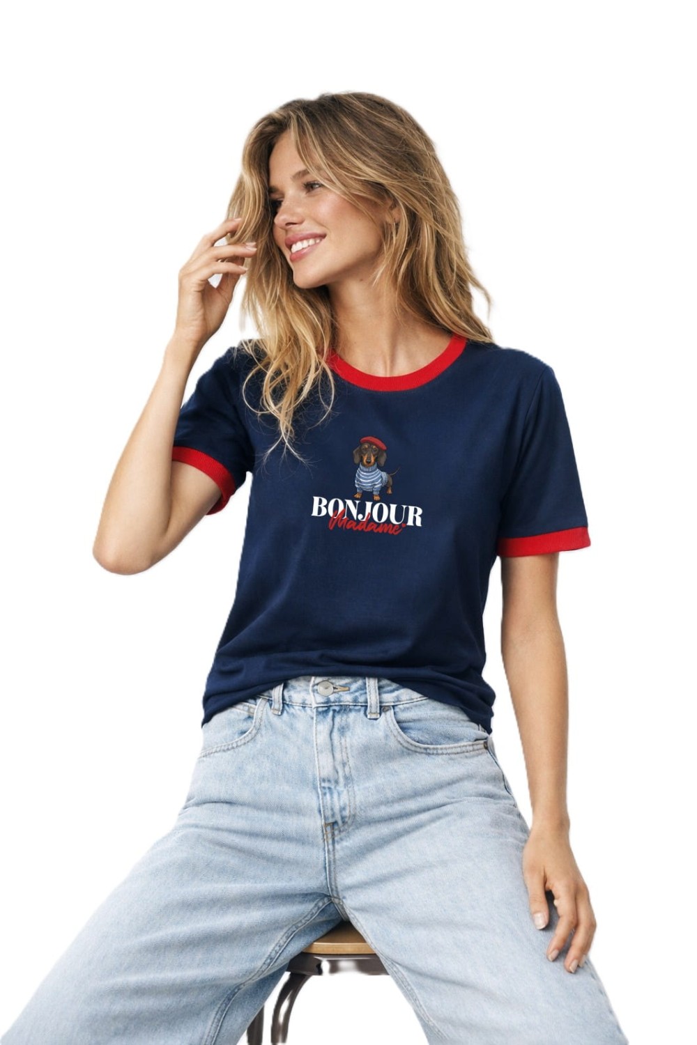 T-SHIRT DAMSKI PIES JAMNIK GRANATOWY CZERWONY BOPOCO