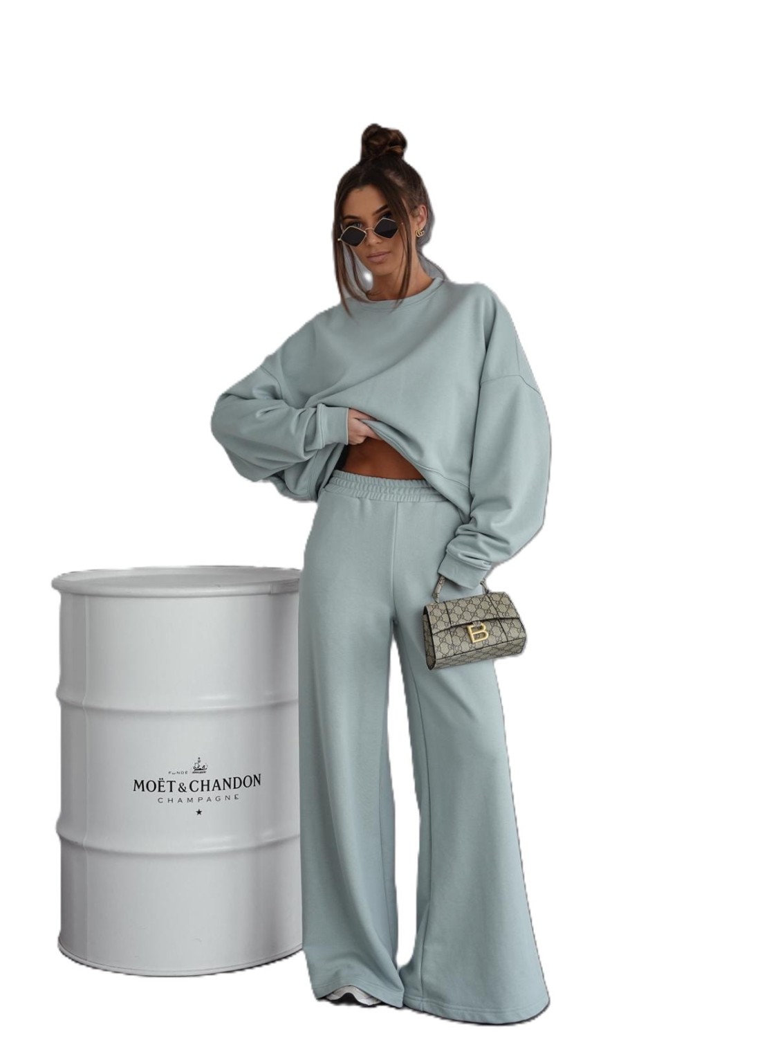 DRES DAMSKI KOMPLET SZEROKIE SPODNIE I BLUZA MIĘTA ME GUSTA