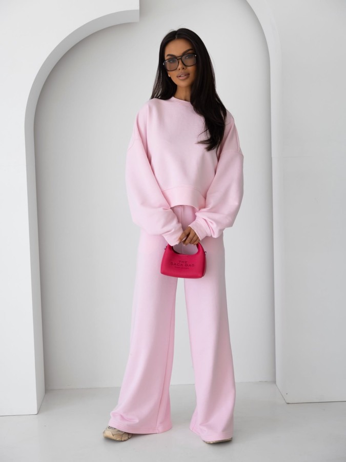 RÓŻOWY DRES DAMSKI KOMPLET DRESOWY SZEROKIE SPODNIE I BLUZA ME GUSTA