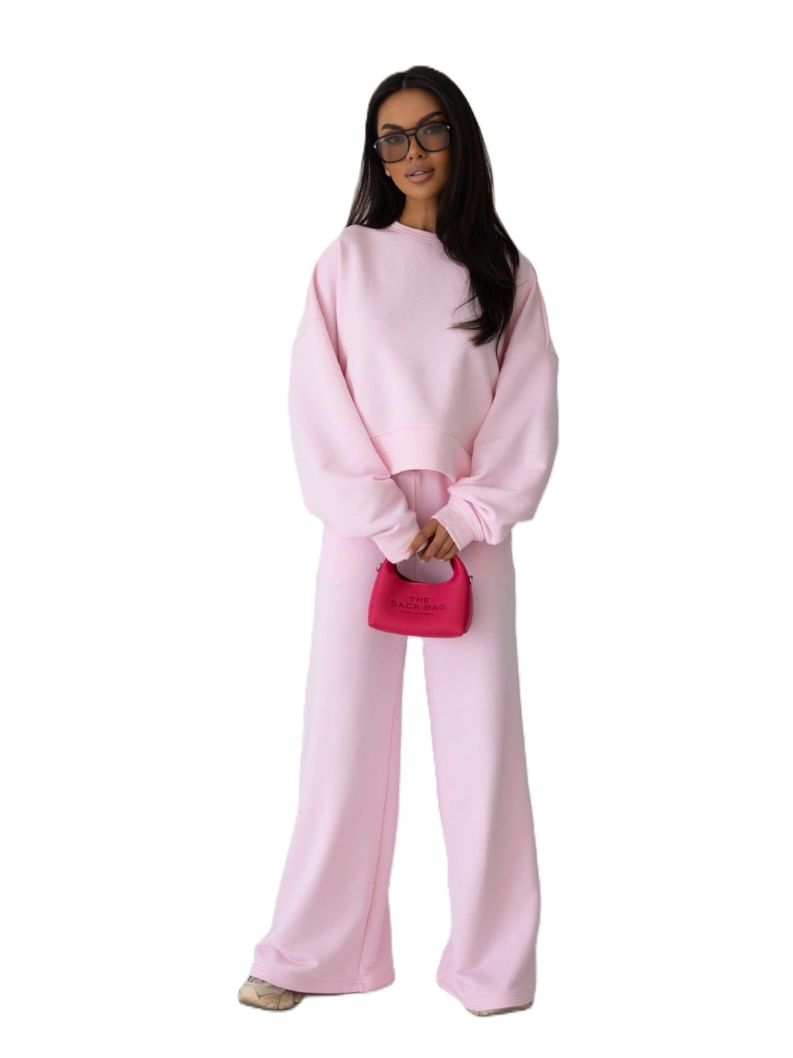 RÓŻOWY DRES DAMSKI KOMPLET DRESOWY SZEROKIE SPODNIE I BLUZA ME GUSTA