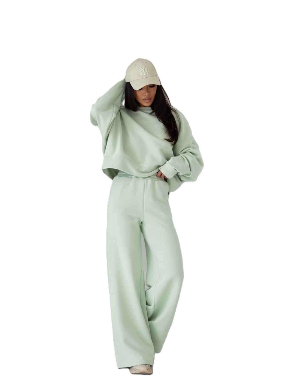 DRES DAMSKI KOMPLET DRESOWY SZEROKIE SPODNIE I BLUZA PISTACJA ME GUSTA