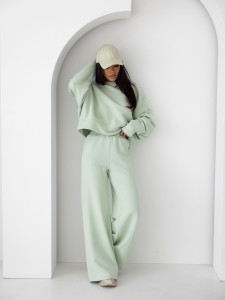 Dres damski komplet szerokie spodnie i bluza pistacja Me Gusta  