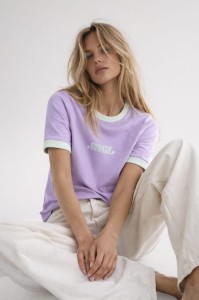 T-shirt damski create yourself z lamówką liliowy miętowy Bopoco      