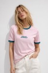 T-shirt damski create yourself z lamówką różowy petrolowy Bopoco      