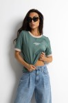 T-shirt damski monday z lamówką zielony beżowy Bopoco 