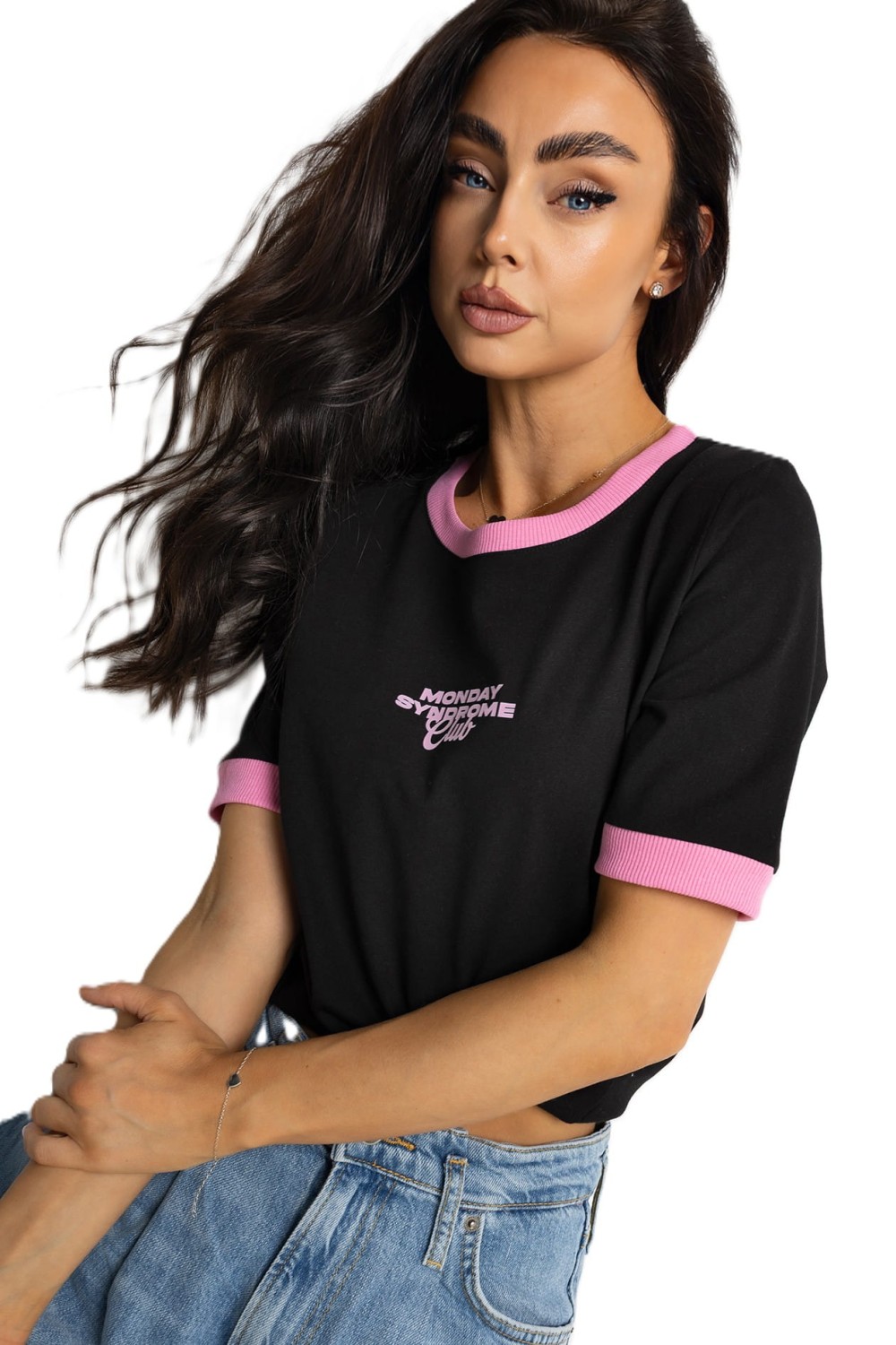 T-SHIRT DAMSKI MONDAY Z LAMÓWKĄ ZIELONY BEŻOWY BOPOCO