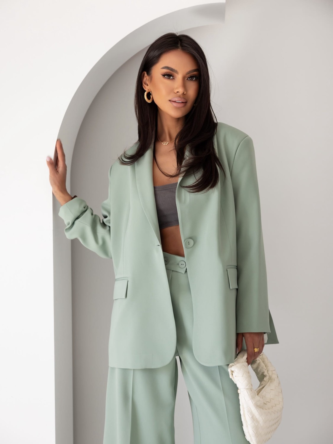 MARYNARKA DAMSKA OVERSIZE ELEGANCKA ZIELONA ME GUSTA