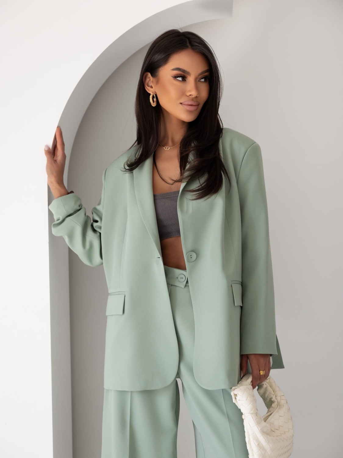 MARYNARKA DAMSKA OVERSIZE ELEGANCKA ZIELONA ME GUSTA