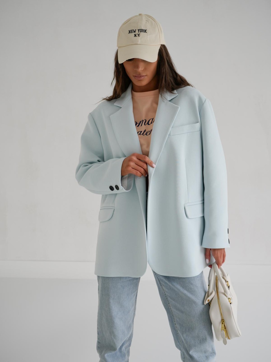 MARYNARKA DAMSKA OVERSIZE DRESOWA NIEBIESKA JASNA ME GUSTA