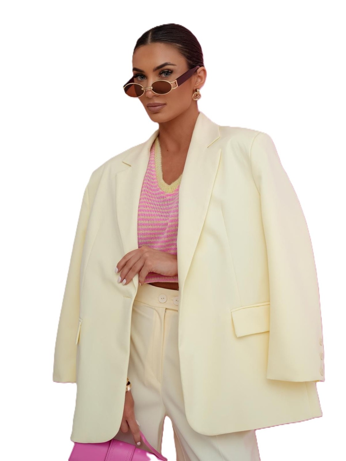 MARYNARKA DAMSKA OVERSIZE ELEGANCKA ŻÓŁTA ME GUSTA