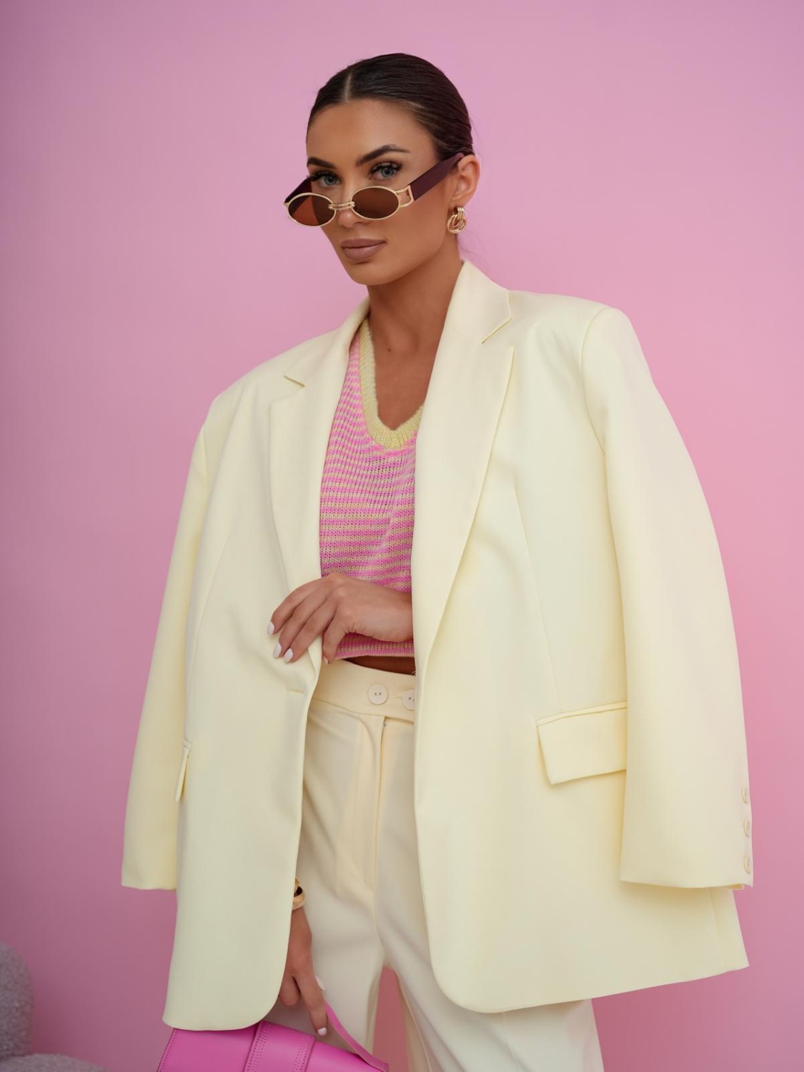 MARYNARKA DAMSKA OVERSIZE ELEGANCKA ŻÓŁTA ME GUSTA