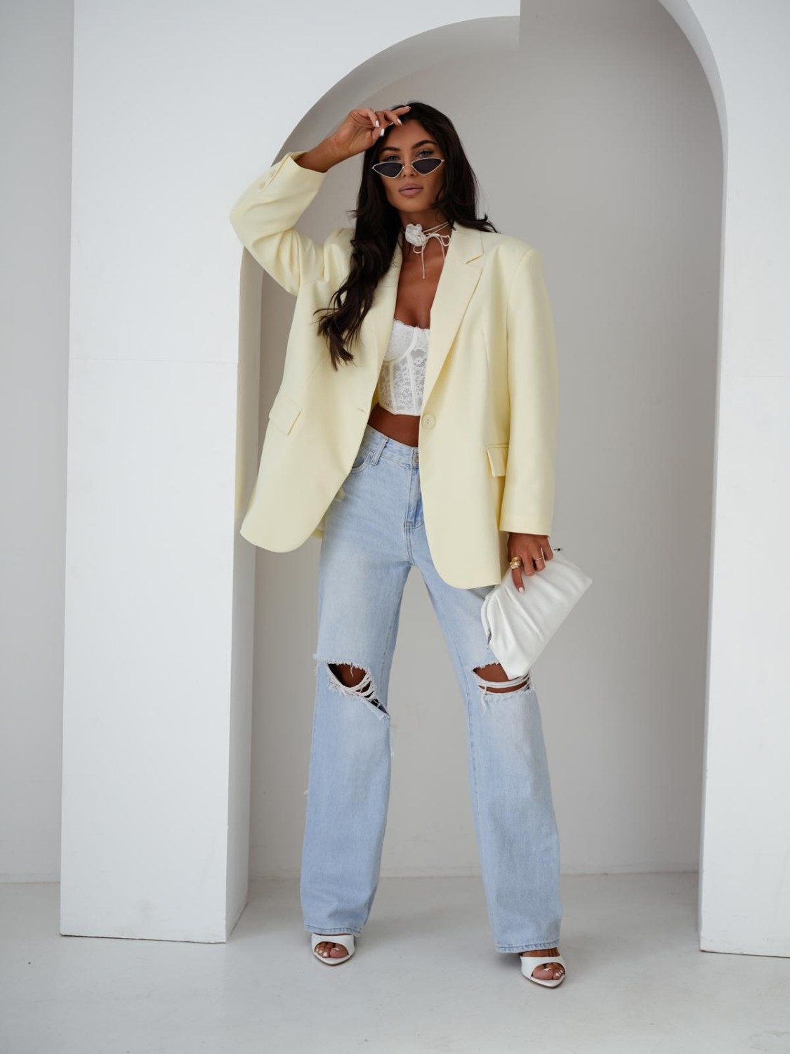 MARYNARKA DAMSKA OVERSIZE ELEGANCKA ŻÓŁTA ME GUSTA