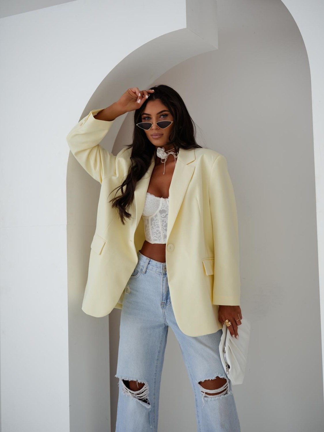 MARYNARKA DAMSKA OVERSIZE ELEGANCKA ŻÓŁTA ME GUSTA